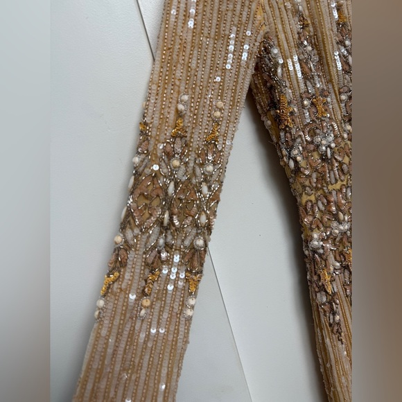 Mac Duggal 5576 Peach Embellished Long Sleeve High Neck Column Dress Size 10 - Picture 5 of 17